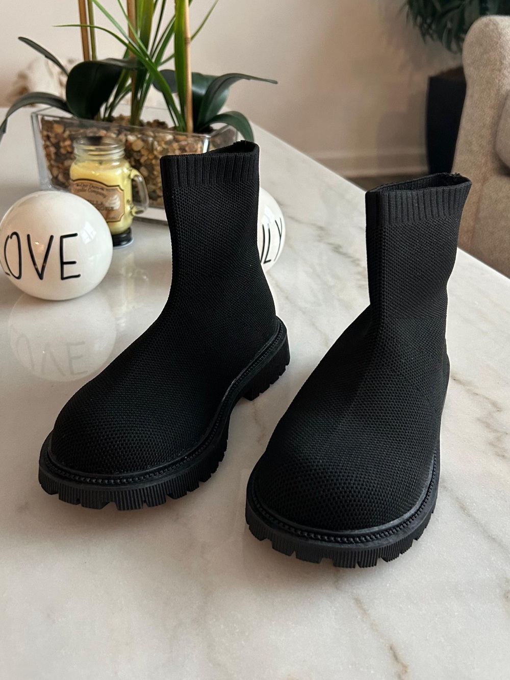 SHEIN Black Chunky Knit Ankle Sock Boots for Kids
